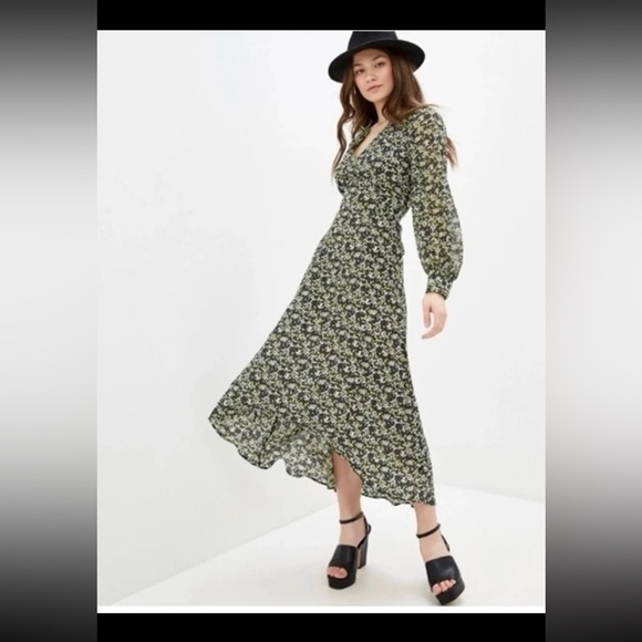 NWT Topshop IDOL Long Sleeve Micro Floral Print High Low Slit Midi Dress 
Size 6 - Picture 7 of 12